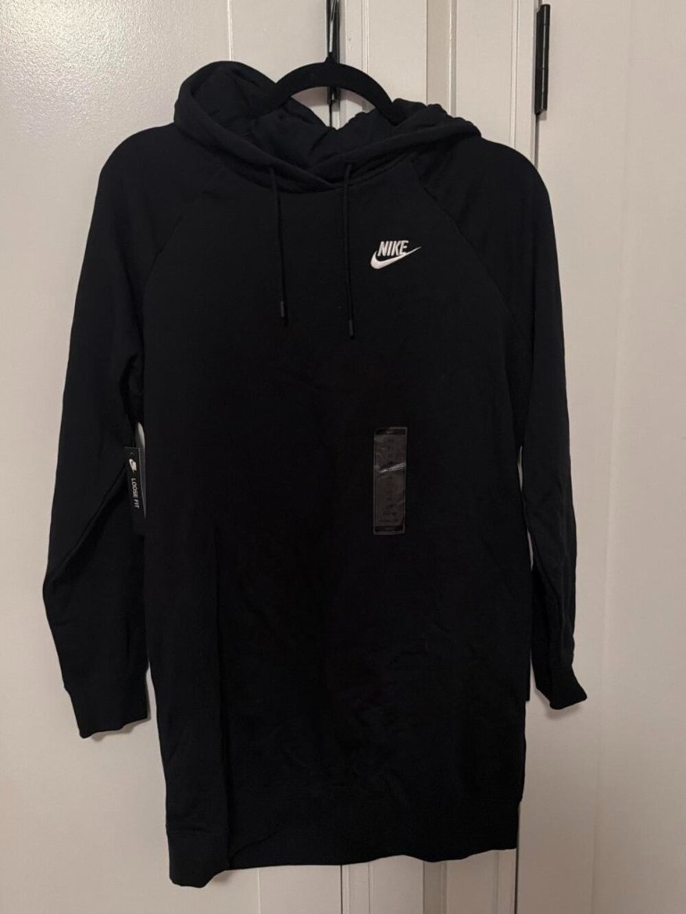 Black Nike extra long hoodie with white logo